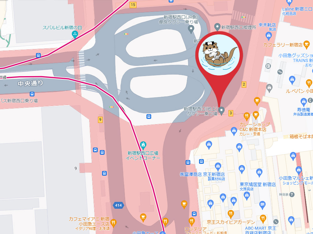 新宿駅 西口の集合場所の地図