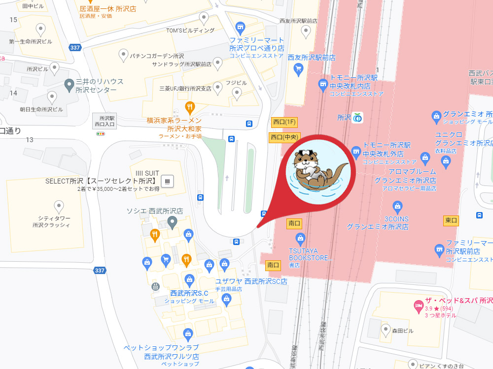 所沢駅の集合場所の地図